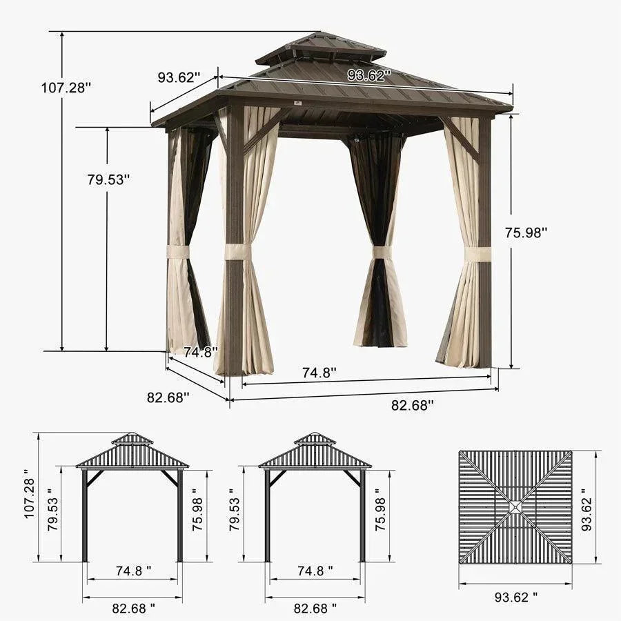 PURPLE LEAF Hardtop Gazebo Featuring Galvanized Steel Double Roof and Bronze Aluminum Frame with Curtains and Netting for Patio and Poolside