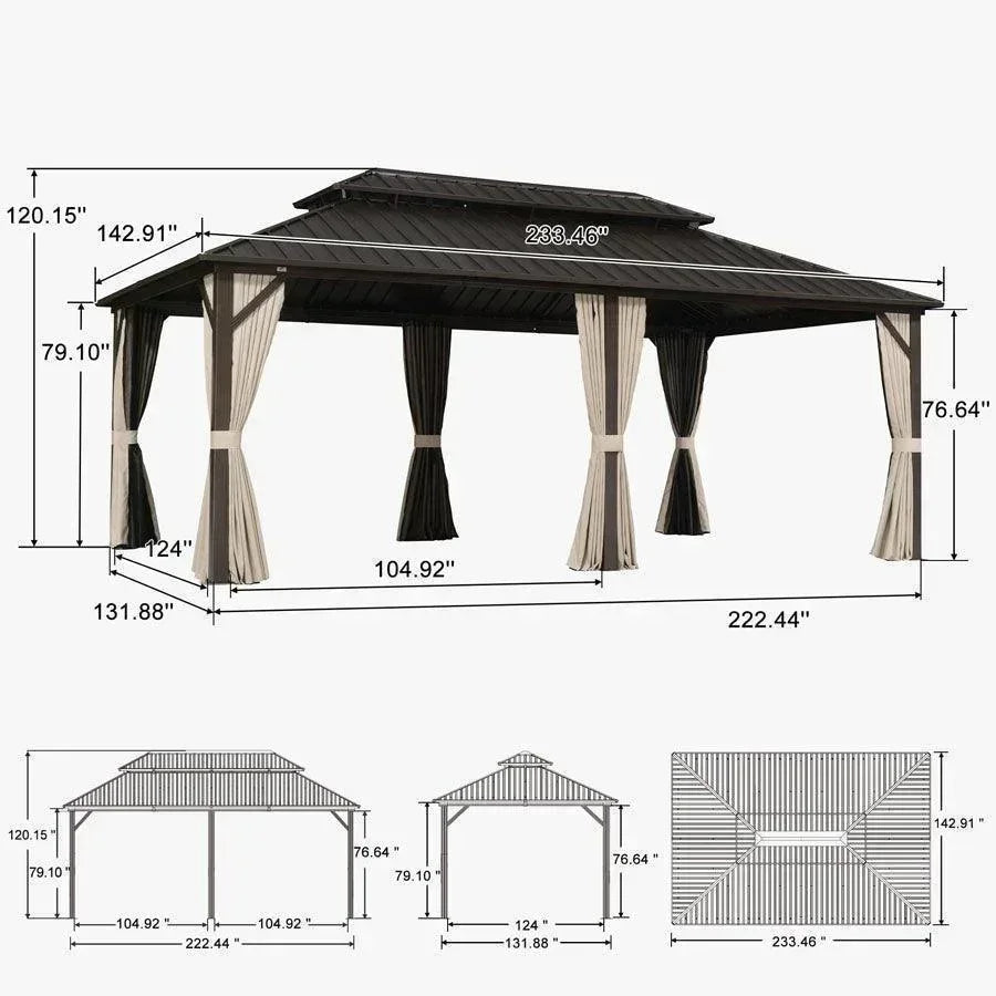 PURPLE LEAF Hardtop Gazebo Featuring Galvanized Steel Double Roof and Bronze Aluminum Frame with Curtains and Netting for Patio and Poolside