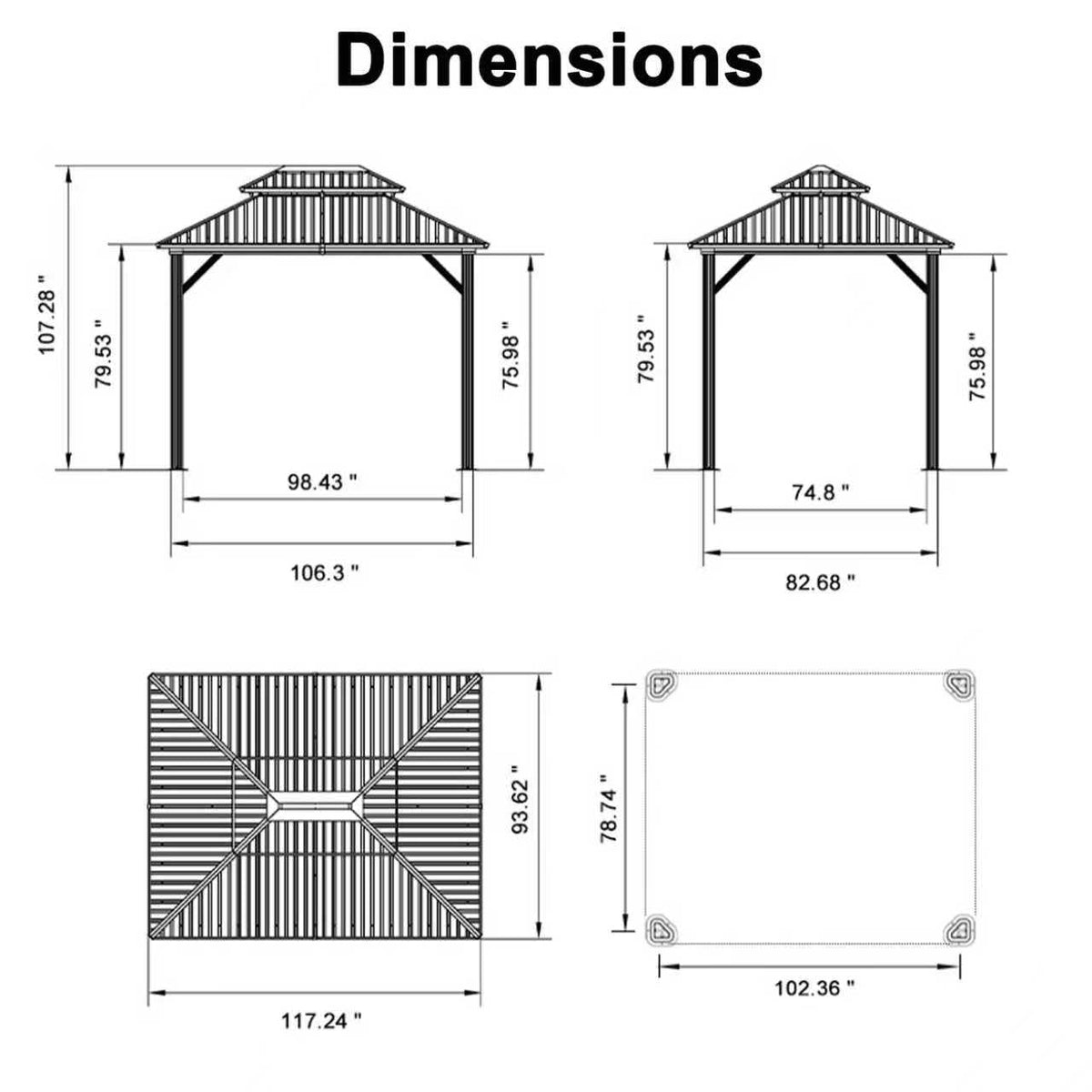 PURPLE LEAF Hardtop Gazebo Featuring Galvanized Steel Double Roof and Bronze Aluminum Frame with Curtains and Netting for Poolside with Lights-clear