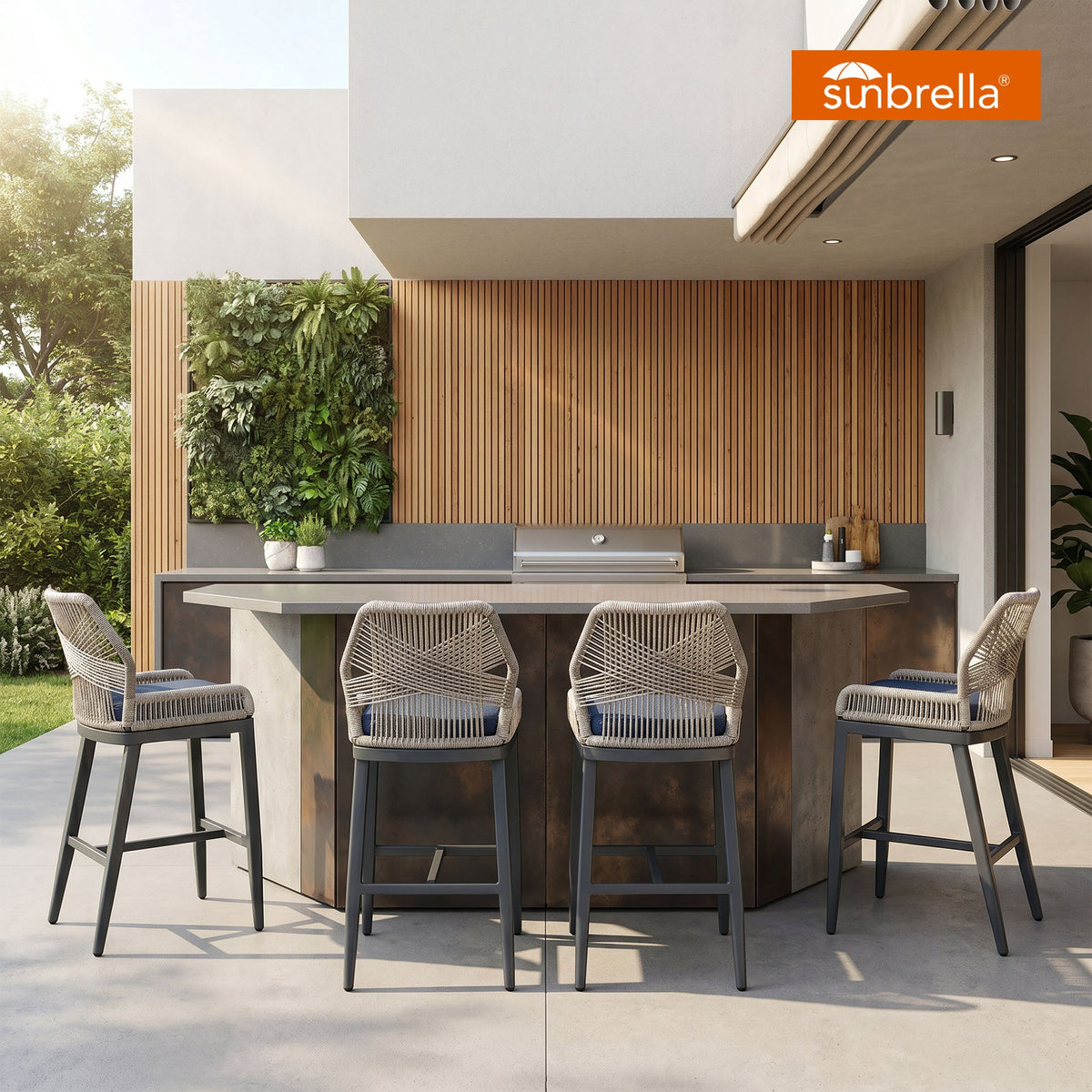 PURPLE LEAF Patio Sunbrella Bar Stools Set of 2  Rattan Bar Aluminum Bar Stool Outdoor Barstools with Back and Cushion for Garden Kitchen Island