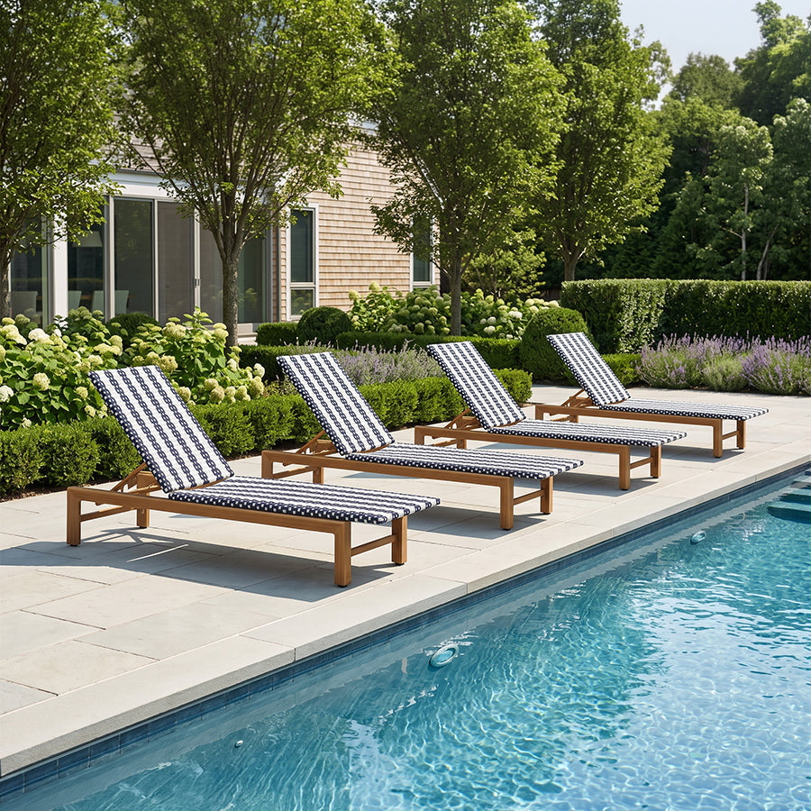 PURPLE LEAF Outdoor Teak Chaise Lounge Chair, Wood Grain Aluminum Outdoor Pool Lounge Chairs with Adjustable Backrest, Breathable Recliner for Patio, Poolside, Garden