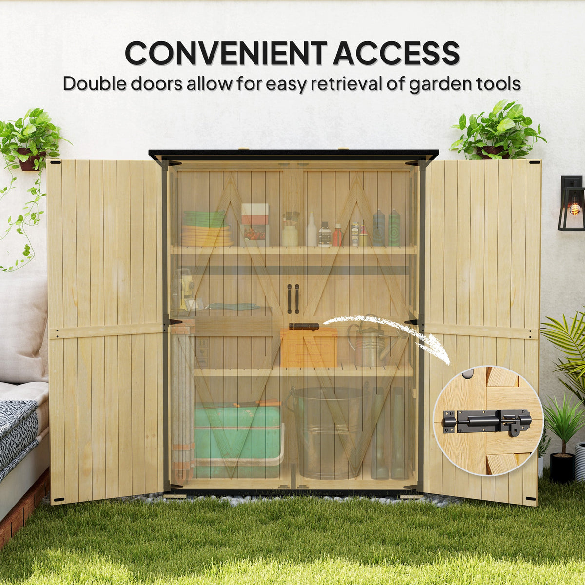 Wood Outdoor Storage Cabinet with 2 Shelves, Natural