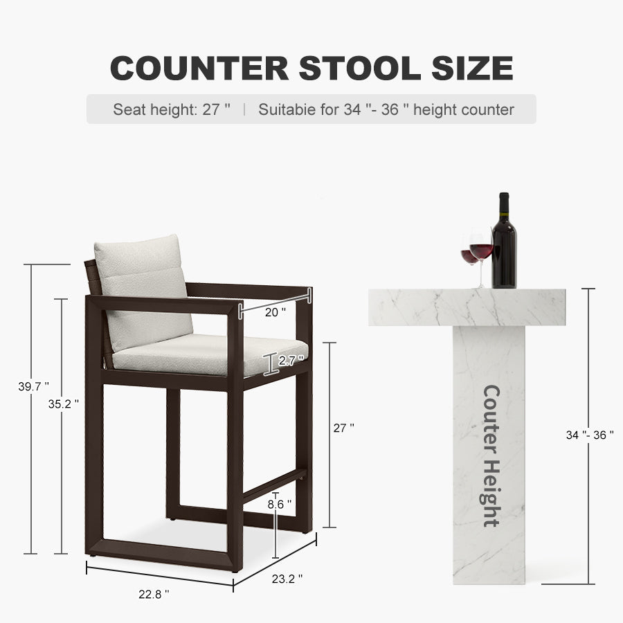 PURPLE LEAF Caesar Bar Stools Modern Aluminum Barstools with Stainless Removable Cushion for Kitchen Outside Island Backyard