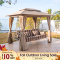 PURPLE LEAF 3 Person Outdoor Patio Porch Swing Gazebo with Netting & Gazebo Curtains with Canopy Swings for Adults
