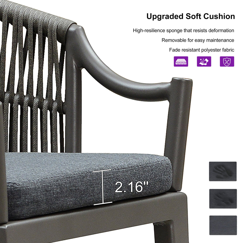 PURPLE LEAF Patio Bar Stools Set of 2 Outdoor Wicker Modern High Bar Chairs Metal Cushioned Barstools with Backs and Ergonomic Armrest