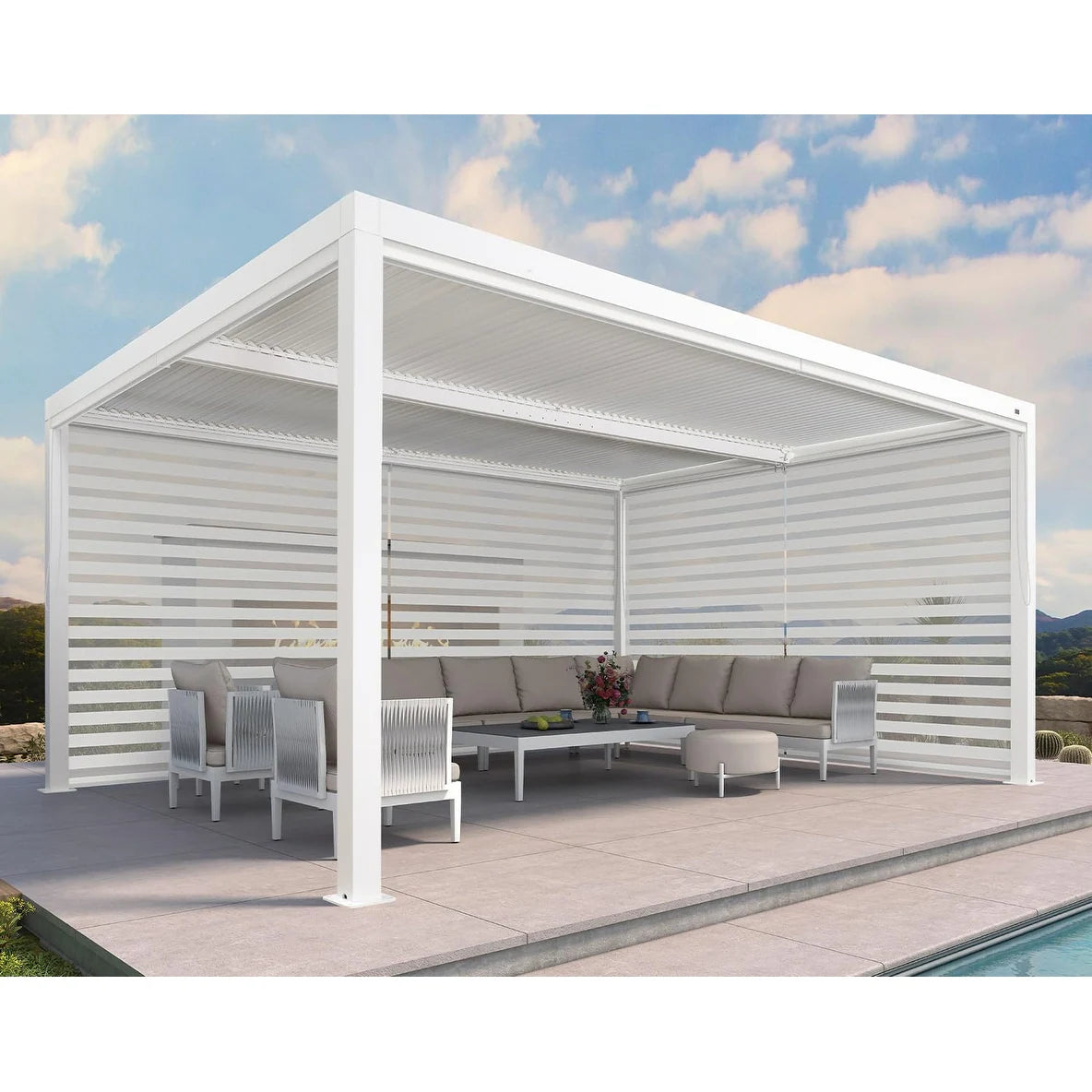 Hanso Home Louvered Pergola Modern White Pergola with Adjustable Roof for Deck Backyard Garden