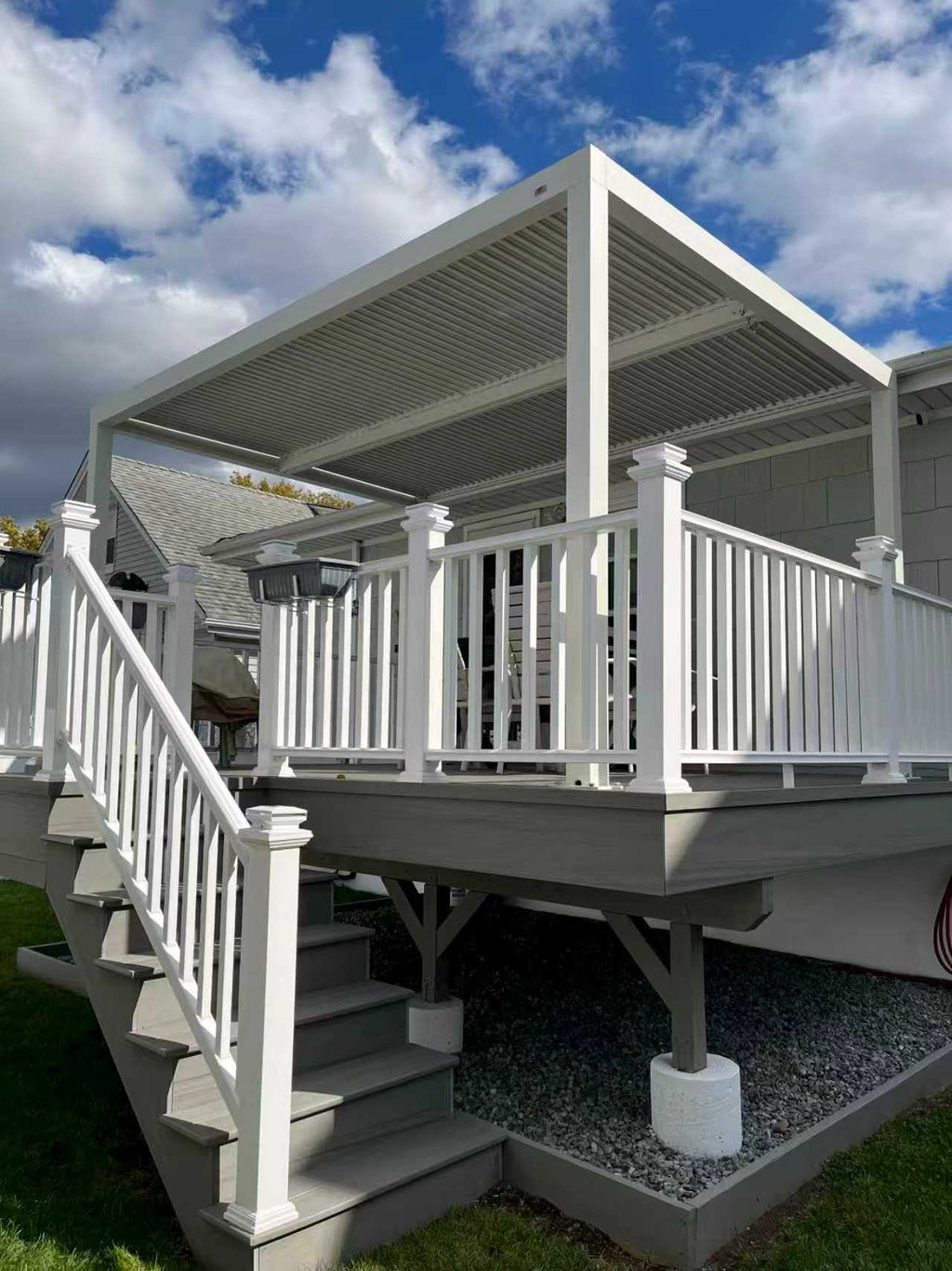 PURPLE LEAF Athena Louvered Pergola Modern White Pergola with Adjustable Roof for Deck Backyard Garden