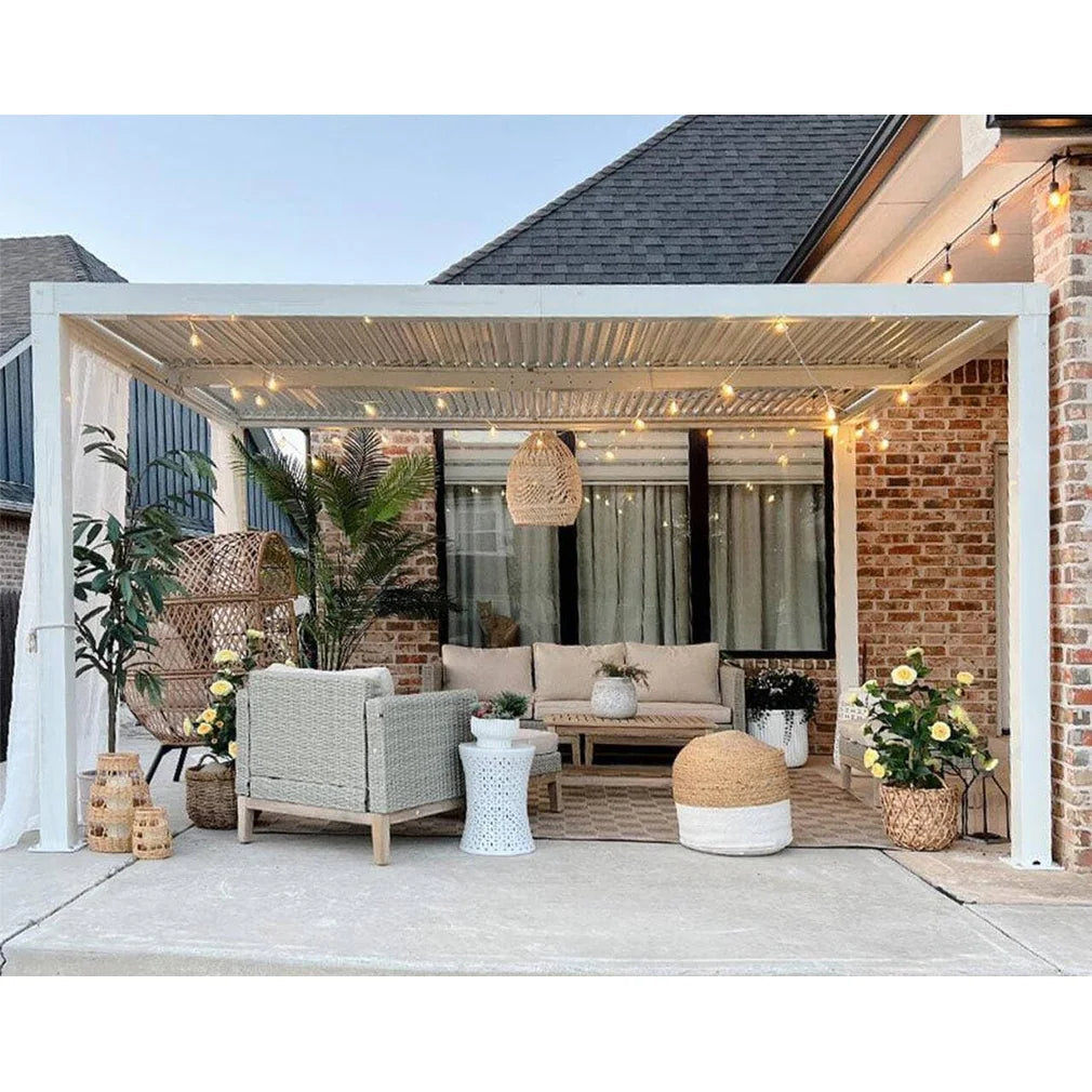 Hanso Home Louvered Pergola Modern White Pergola with Adjustable Roof for Deck Backyard Garden