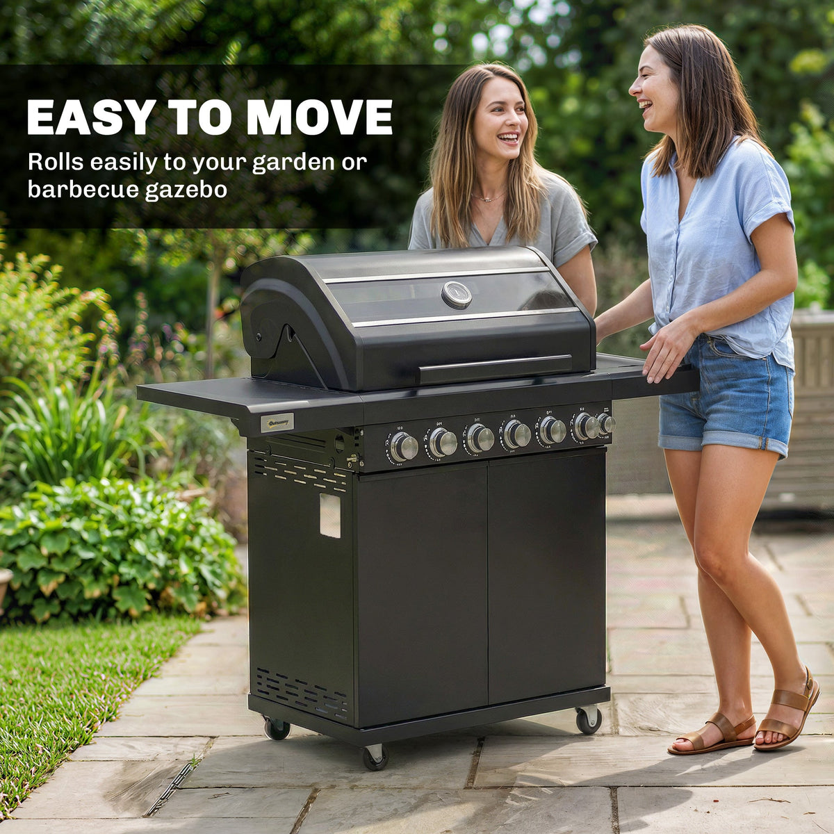 6+1 Burner Gas BBQ Grill with Cabinet and Viewing Window, Black