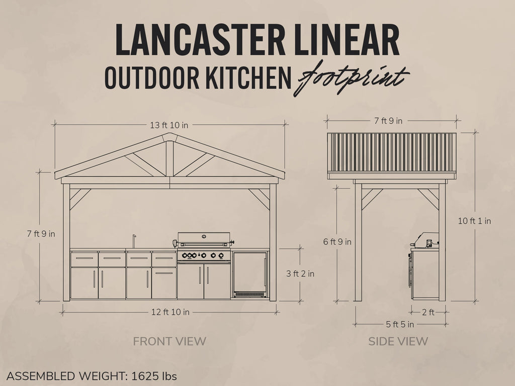 Lancaster | Covered Linear Outdoor Kitchen with Built-In Grill