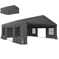 20' x 20' Heavy Duty Carport with 3 Roll-Up Doors, Dark Gray