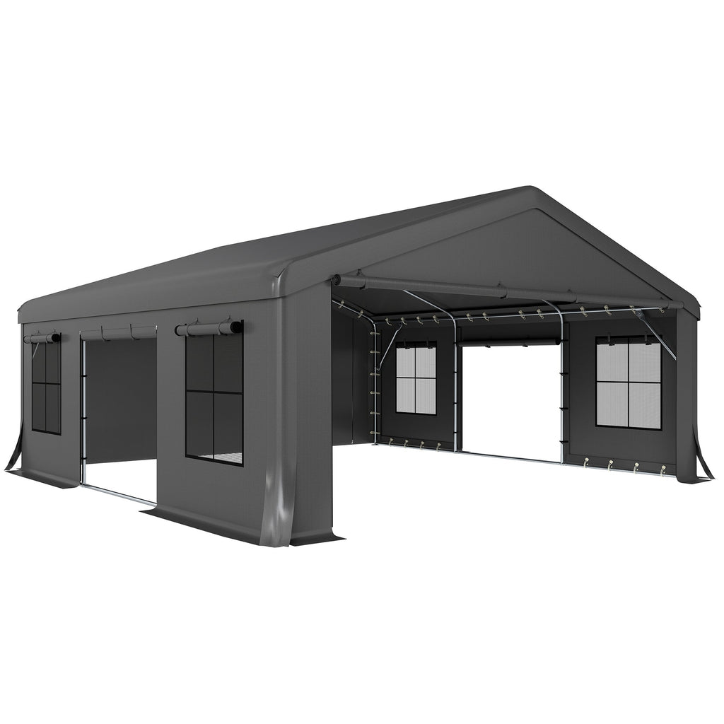 20' x 20' Heavy Duty Carport with 3 Roll-Up Doors, Dark Gray