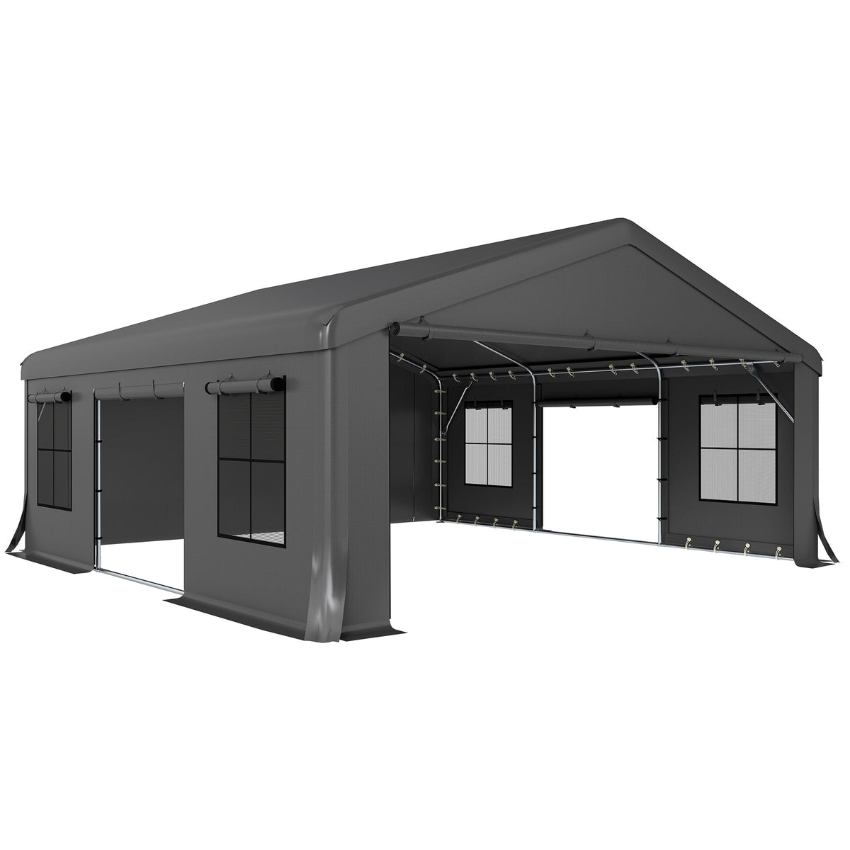 20' x 20' Heavy Duty Carport with 3 Roll-Up Doors, Dark Gray