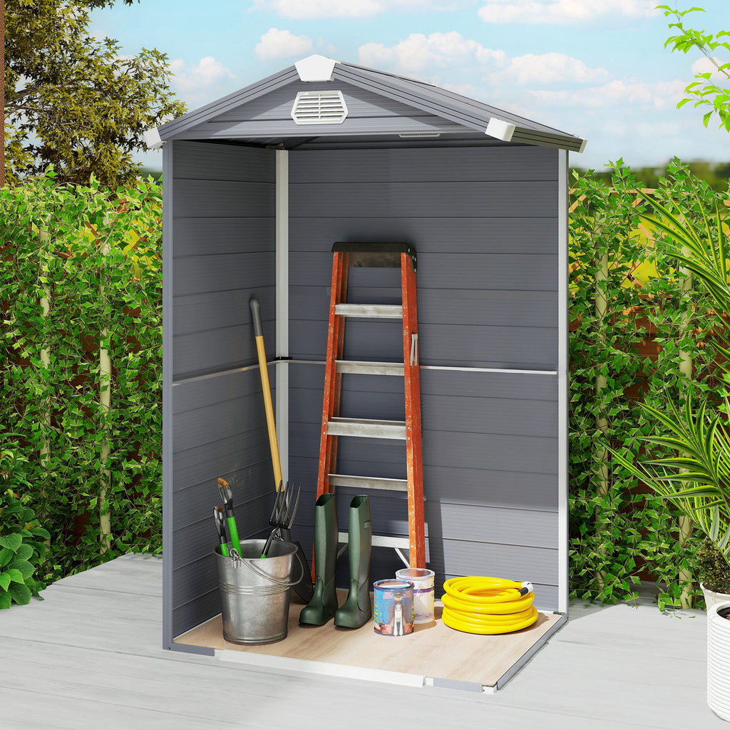 4.4' x 3.3' Garden Storage Shed with Aluminum Frame, Latched Door & Air Vents, Grey