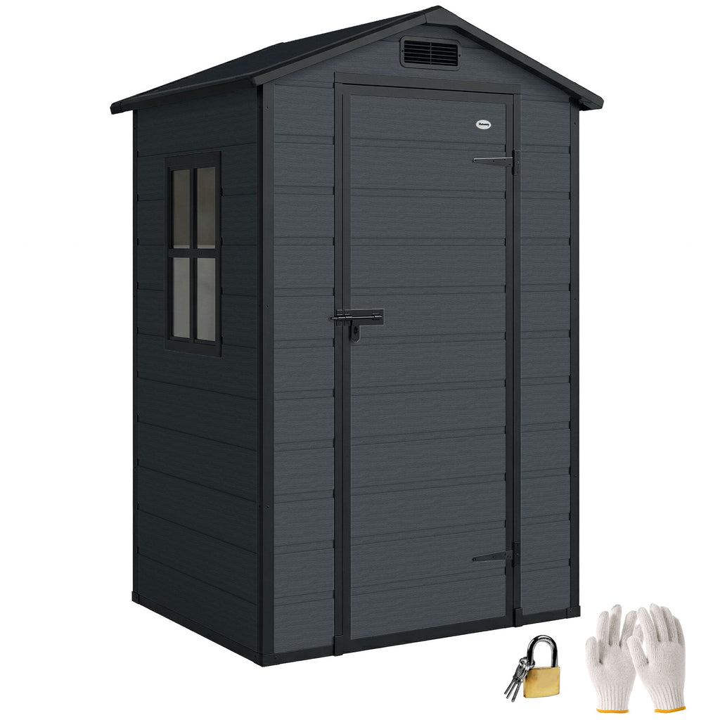 4' x 3' Plastic Garden Shed with Floor, Window and Vent, Dark Grey