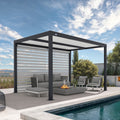 PURPLE LEAF Athena Louvered Pergola Grey Outdoor Aluminum Pergola with Roller Blinds Adjustable Gazebo Rainproof for Patio Deck Garden