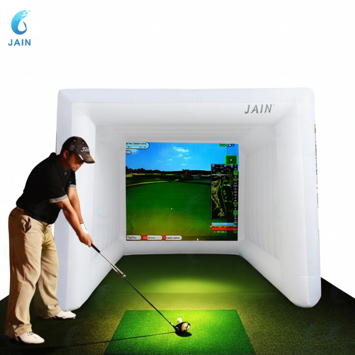 Inflatable Golf Sim Room Swing Golf Practice Cage with Built-In Fan,Oxford Cloth,Golf Simulator Enclosures