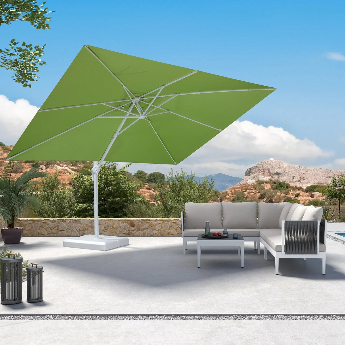 PURPLE LEAF Outdoor Patio Umbrella with Base, Best White Cantilever Umbrellas