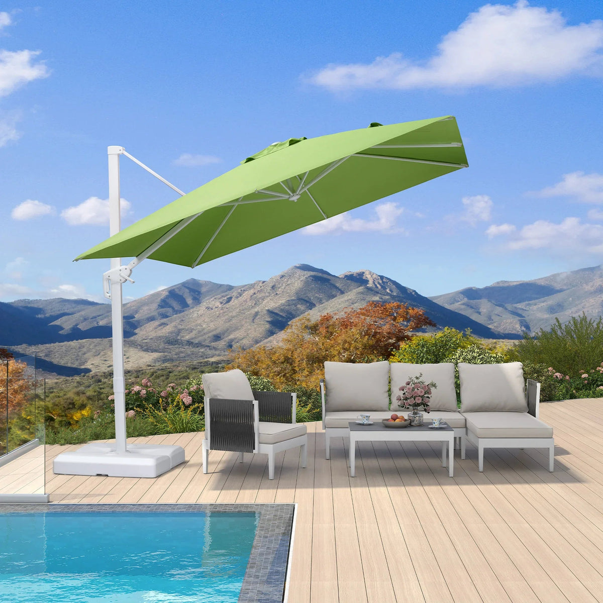 PURPLE LEAF Outdoor Patio Umbrella with Base, Best White Cantilever Umbrellas