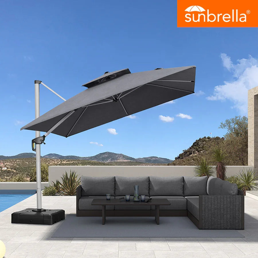 PURPLE LEAF – Parasol de terrasse Premium Classic SUNBRELLA déporté