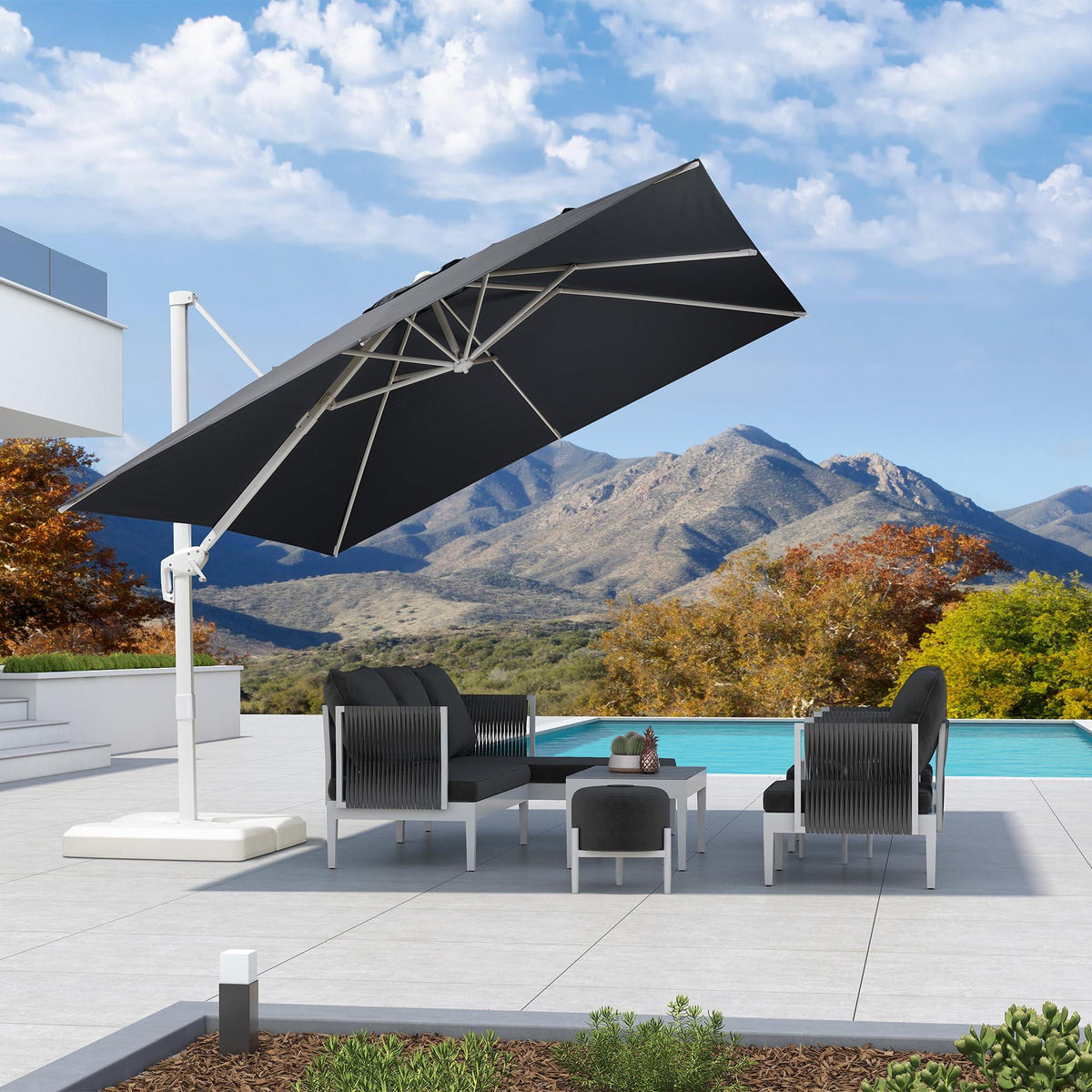 PURPLE LEAF Outdoor Patio Umbrella with Base, Best White Cantilever Umbrellas