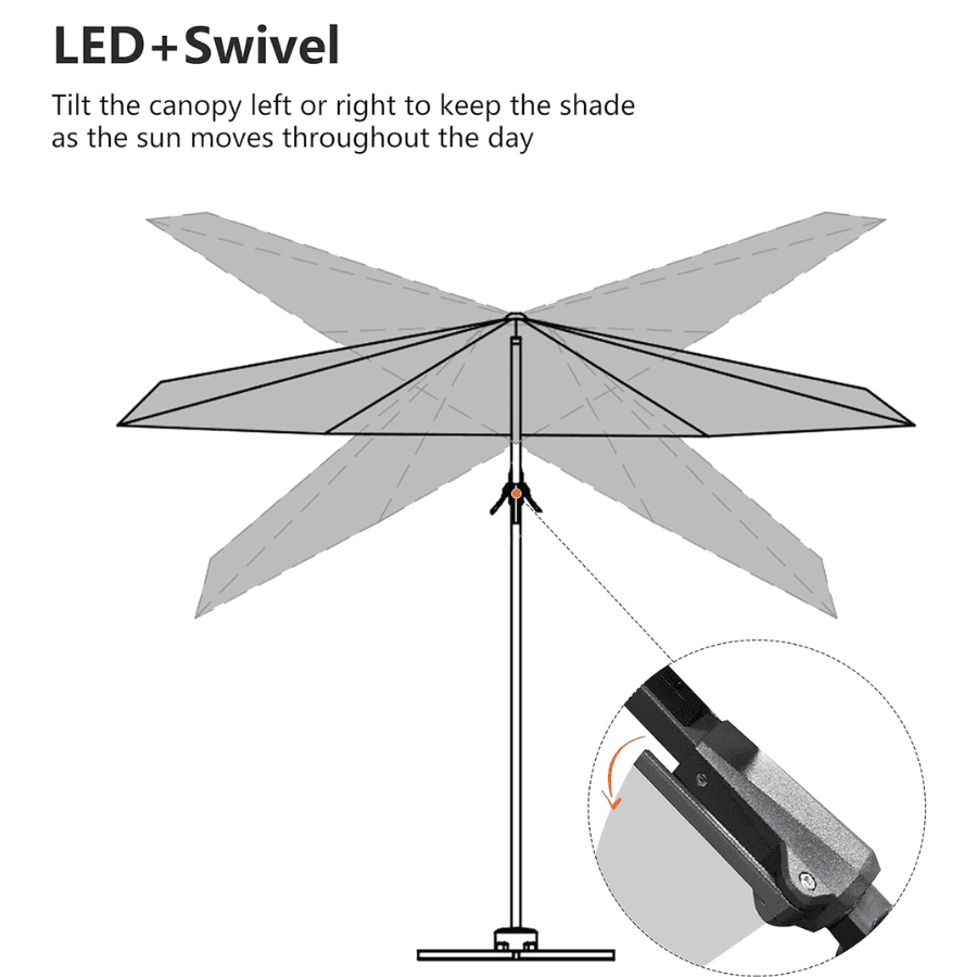PURPLE LEAF – Parasol de terrasse déporté 10ft avec éclairage LED, rotation 360° et inclinaison
