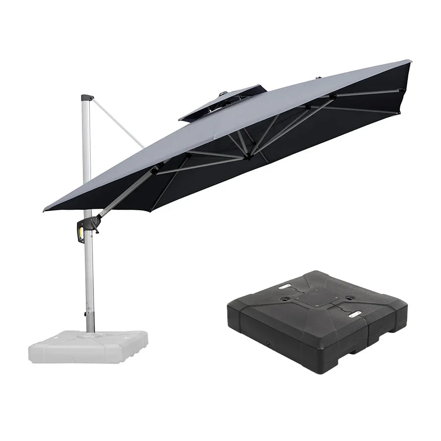 PURPLE LEAF – Grand parasol déporté carré de terrasse avec base pour jardin, piscine et porche