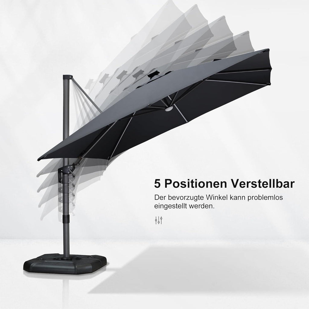 PURPLE LEAF – Parasol de terrasse déporté 10ft avec éclairage LED, rotation 360° et inclinaison