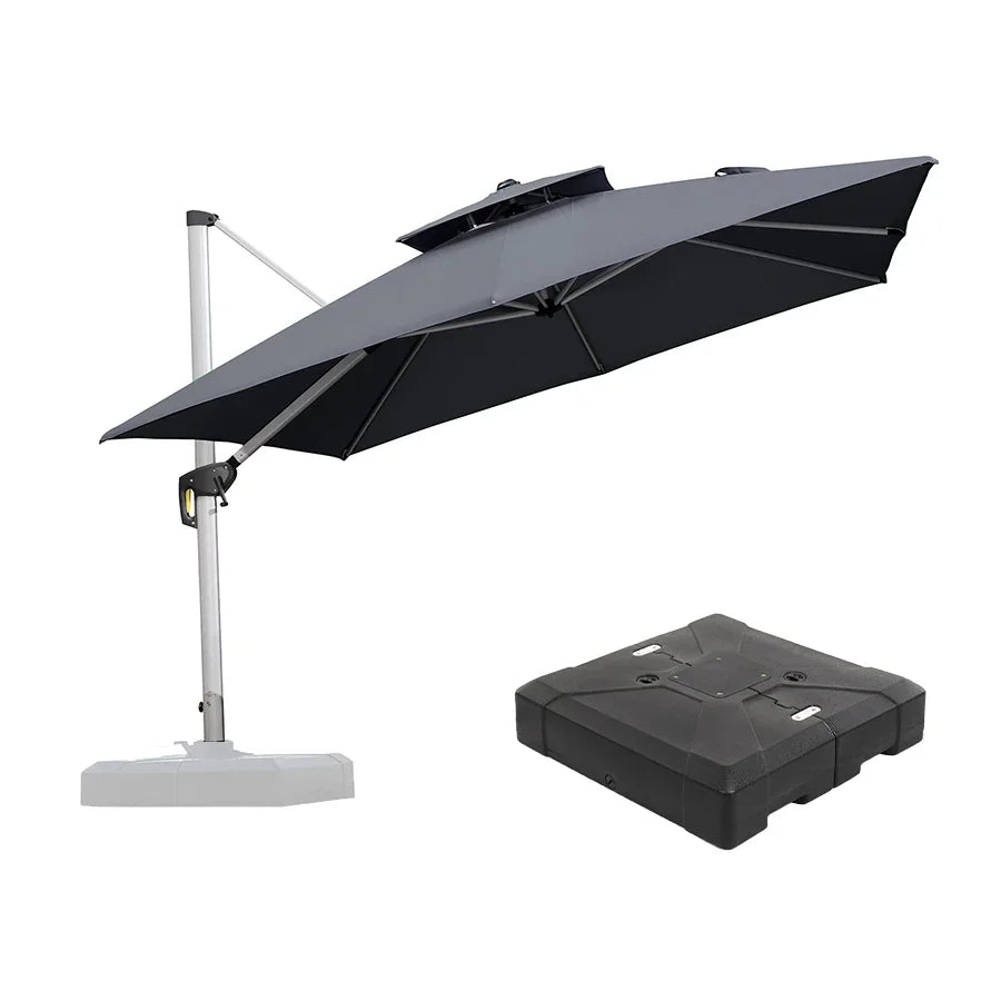 PURPLE LEAF – Grand parasol déporté carré de terrasse avec base pour jardin, piscine et porche