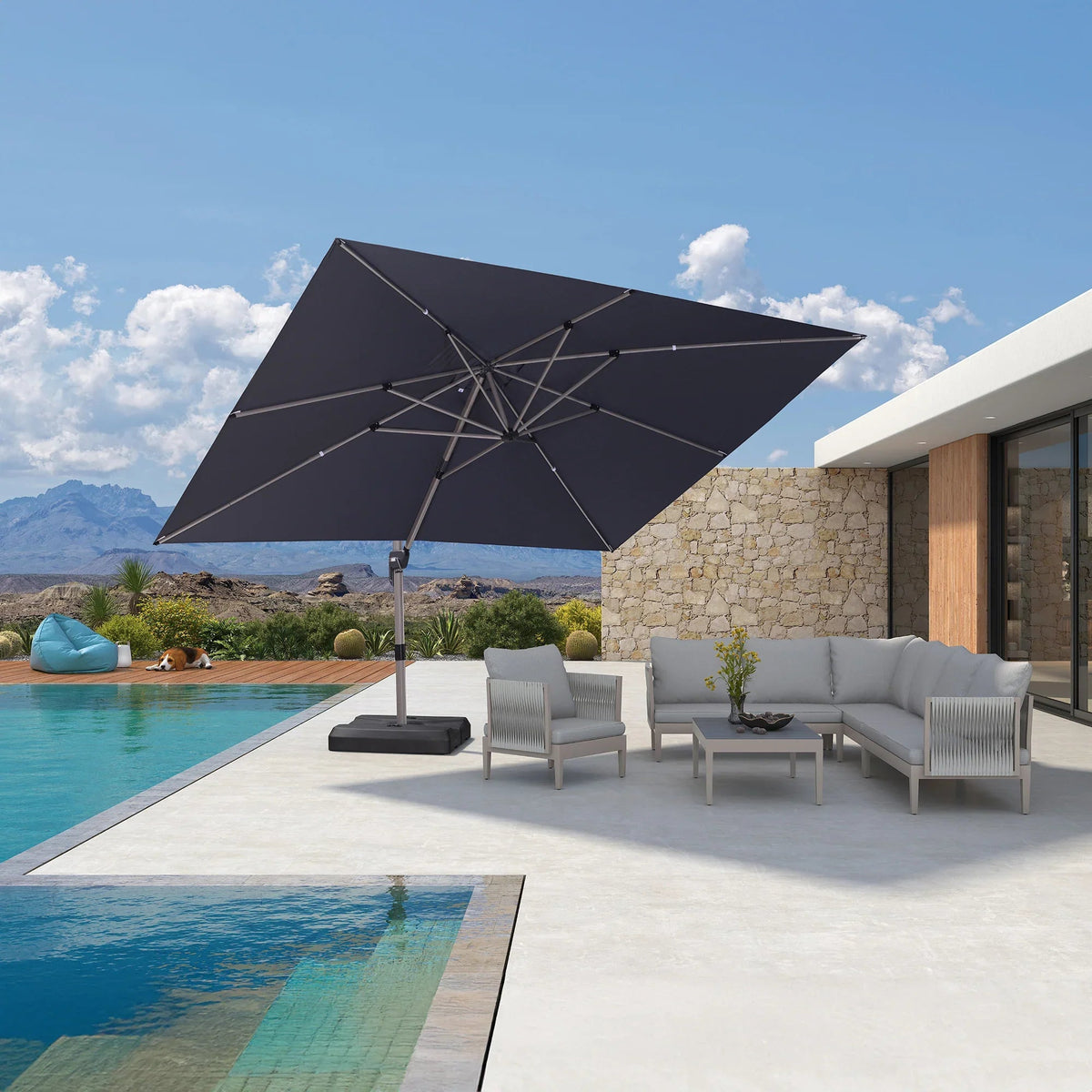PURPLE LEAF Hailar Deluxe Aluminum Patio Umbrella with Base, Square and Rectangular Umbrella