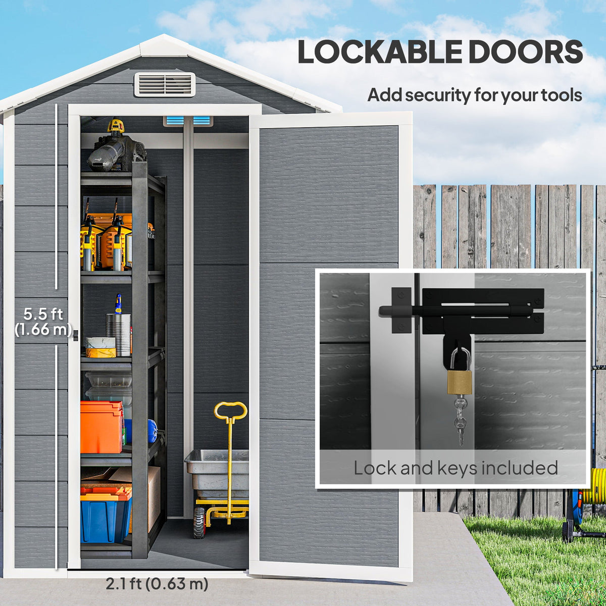 6' x 4' Outdoor Storage Shed with Floor and Lockable Door, Gray