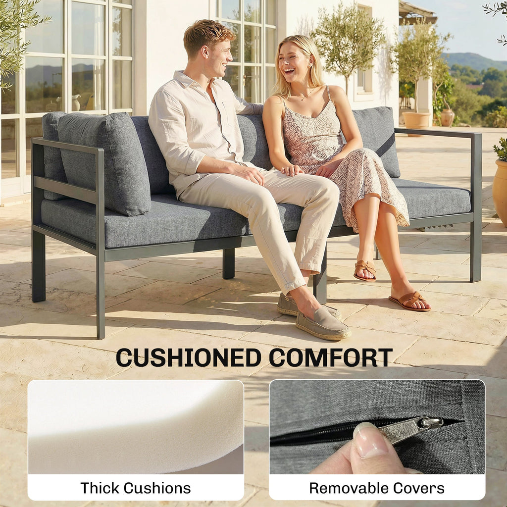 3 Piece Aluminium Corner Lounge Set with Adjustable Backrest, Dark Grey