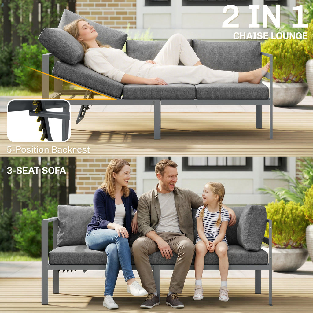 3 Piece Aluminium Corner Lounge Set with Adjustable Backrest, Dark Grey