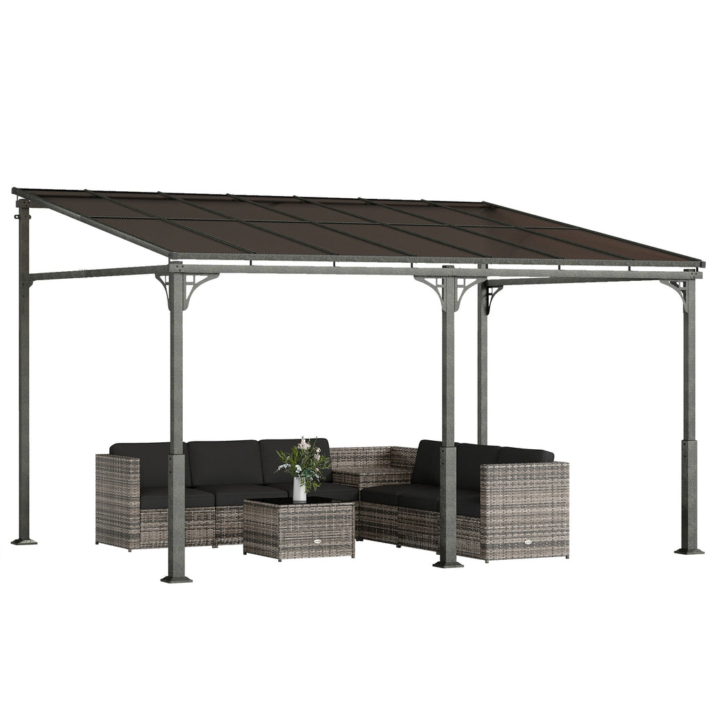 13' x 10' Lean-to Gazebo with Polycarbonate Roof, Brown