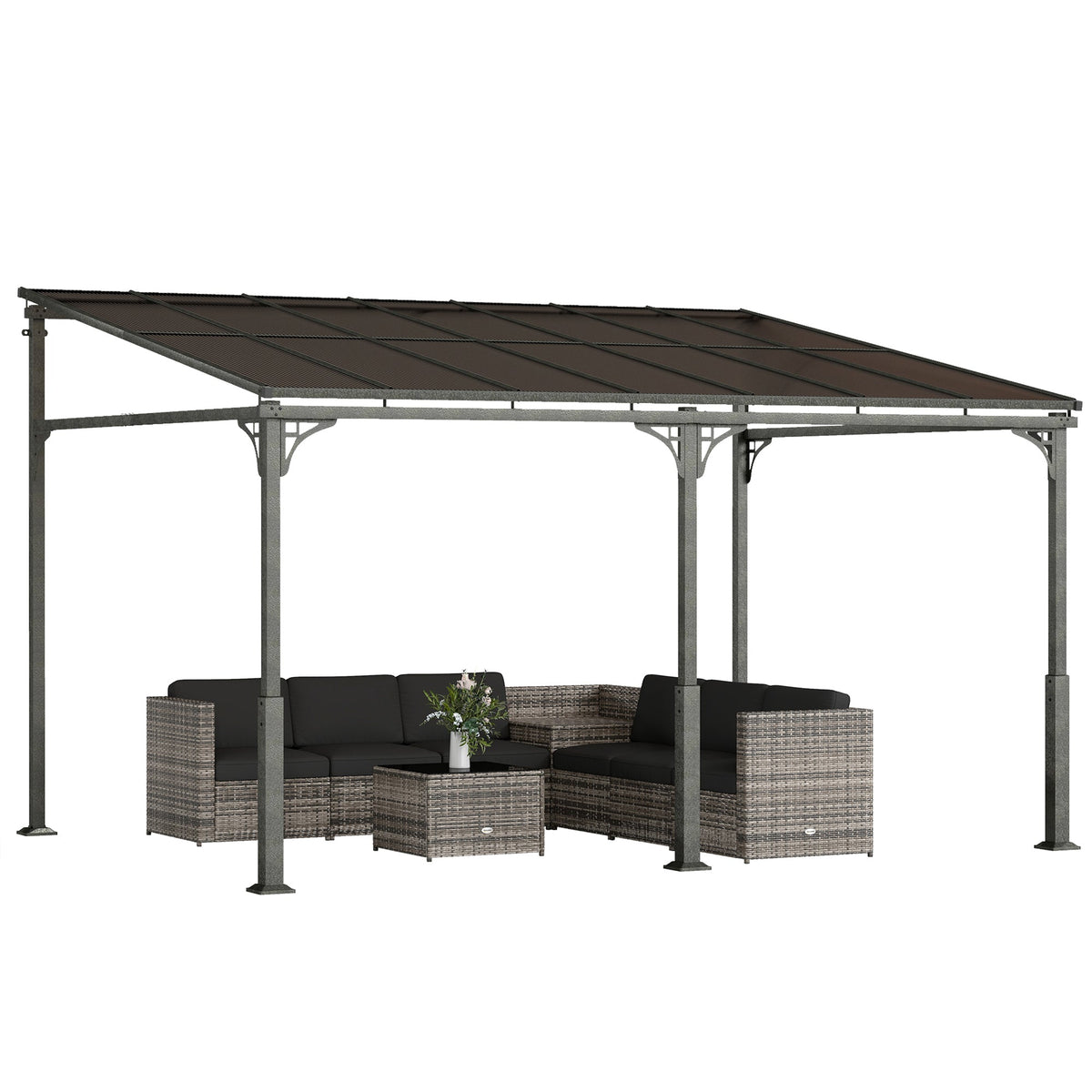 13' x 10' Lean-to Gazebo with Polycarbonate Roof, Brown