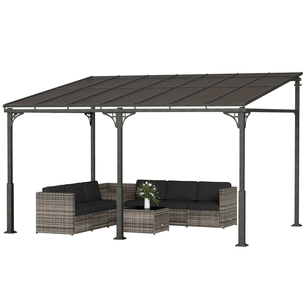 13' x 10' Lean-to Gazebo with Polycarbonate Roof, Brown