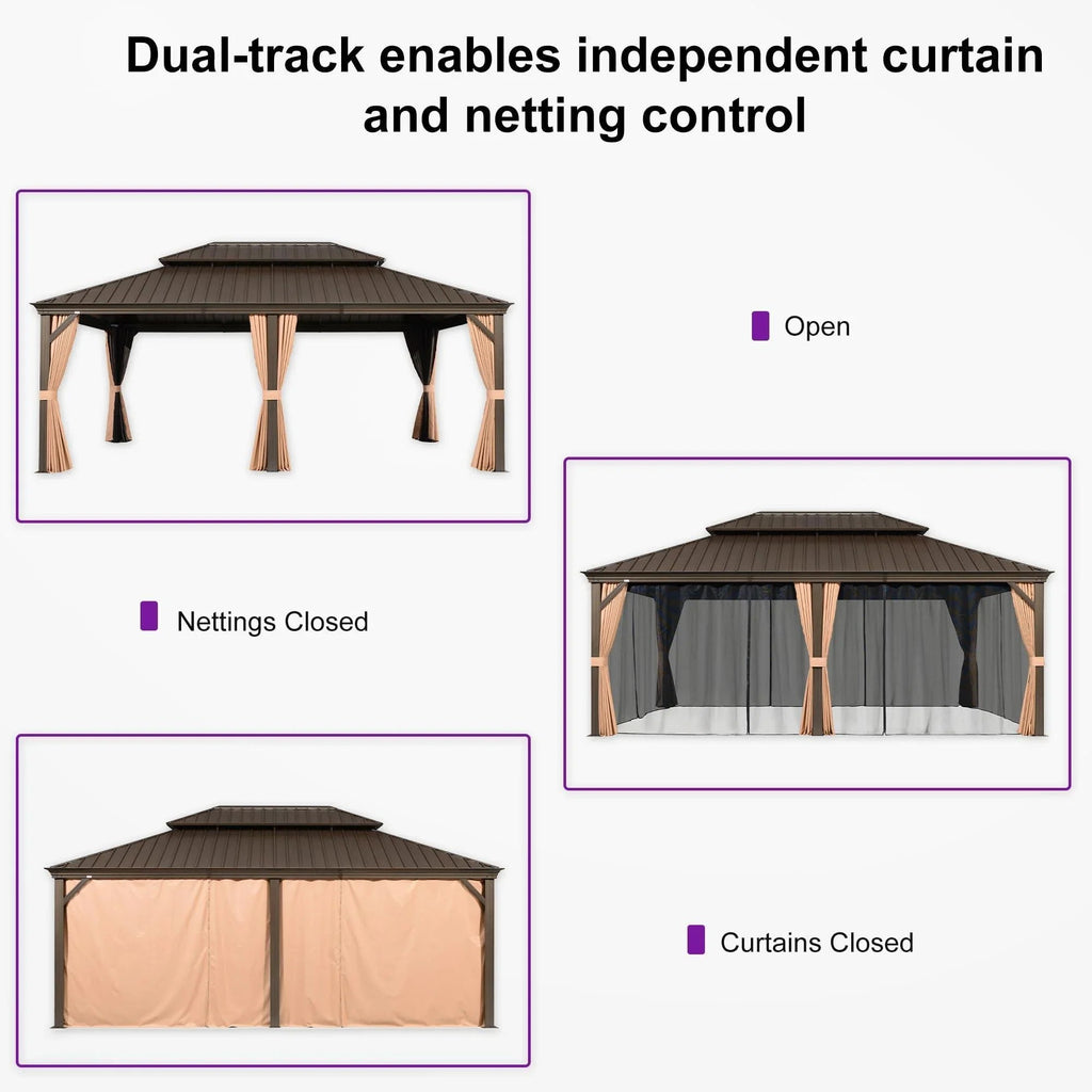 PURPLE LEAF Outdoor Hardtop Gazebo for Garden Bronze Double Roof Aluminum Frame Pavilion with Reinforcement Support Rod