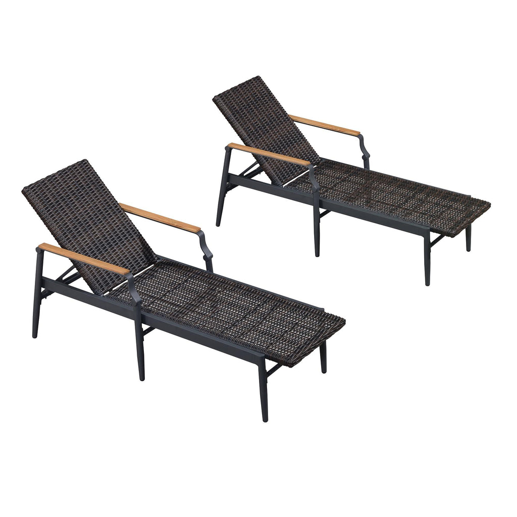 PURPLE LEAF Outdoor Chaise Lounge Chair Set of 2 Patio Pool Lounger Aluminum Chairs with Wooden Armrest Sunbathing Tanning Recliner for Outside Backyard White