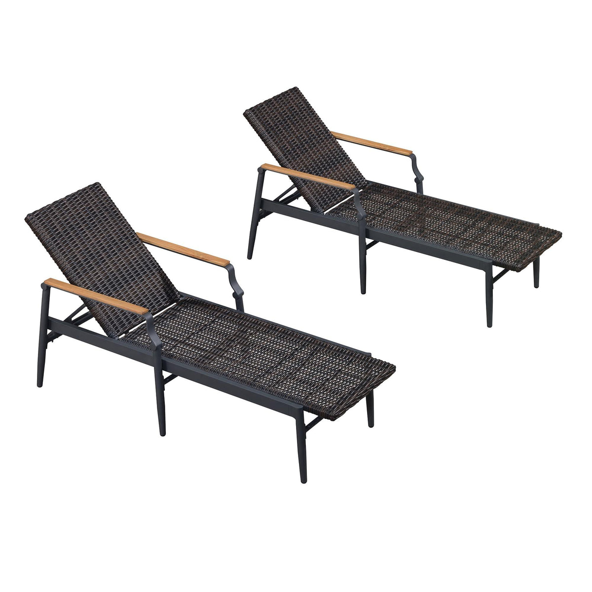 PURPLE LEAF Outdoor Chaise Lounge Chair Set of 2 Patio Pool Lounger Aluminum Chairs with Wooden Armrest Sunbathing Tanning Recliner for Outside Backyard White