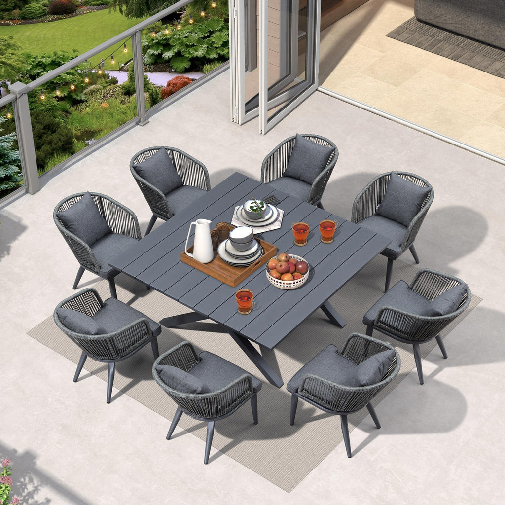 PURPLE LEAF Patio Dining Sets with Aluminum Frame Table & Handwoven Wicker Chairs Grey