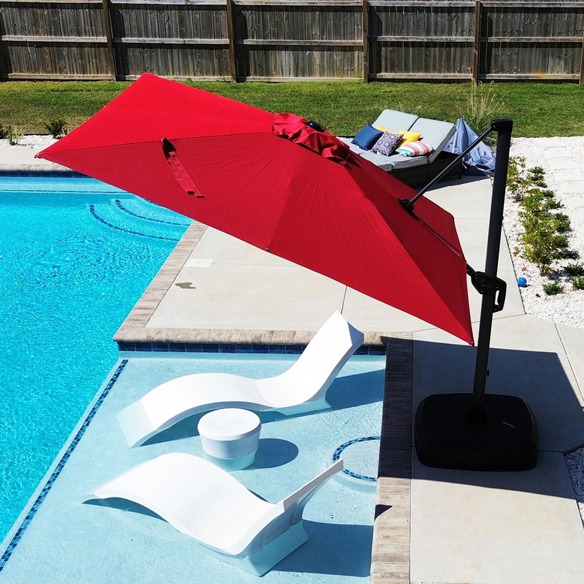 PURPLE LEAF 8 x 8 ft Swimming Pool Umbrella Outdoor Patio Cantilever Umbrella with Base