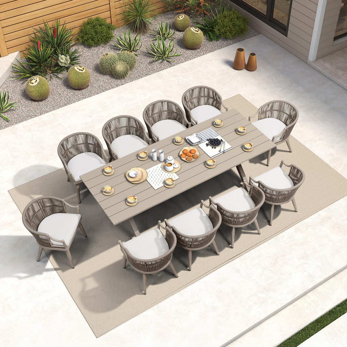 PURPLE LEAF Outdoor Dining Set All Weather Wicker Patio Dining Set with Rectangular Aluminum Table and Modern Armrest Dining Chairs for Garden Deck Backyard Kitchen