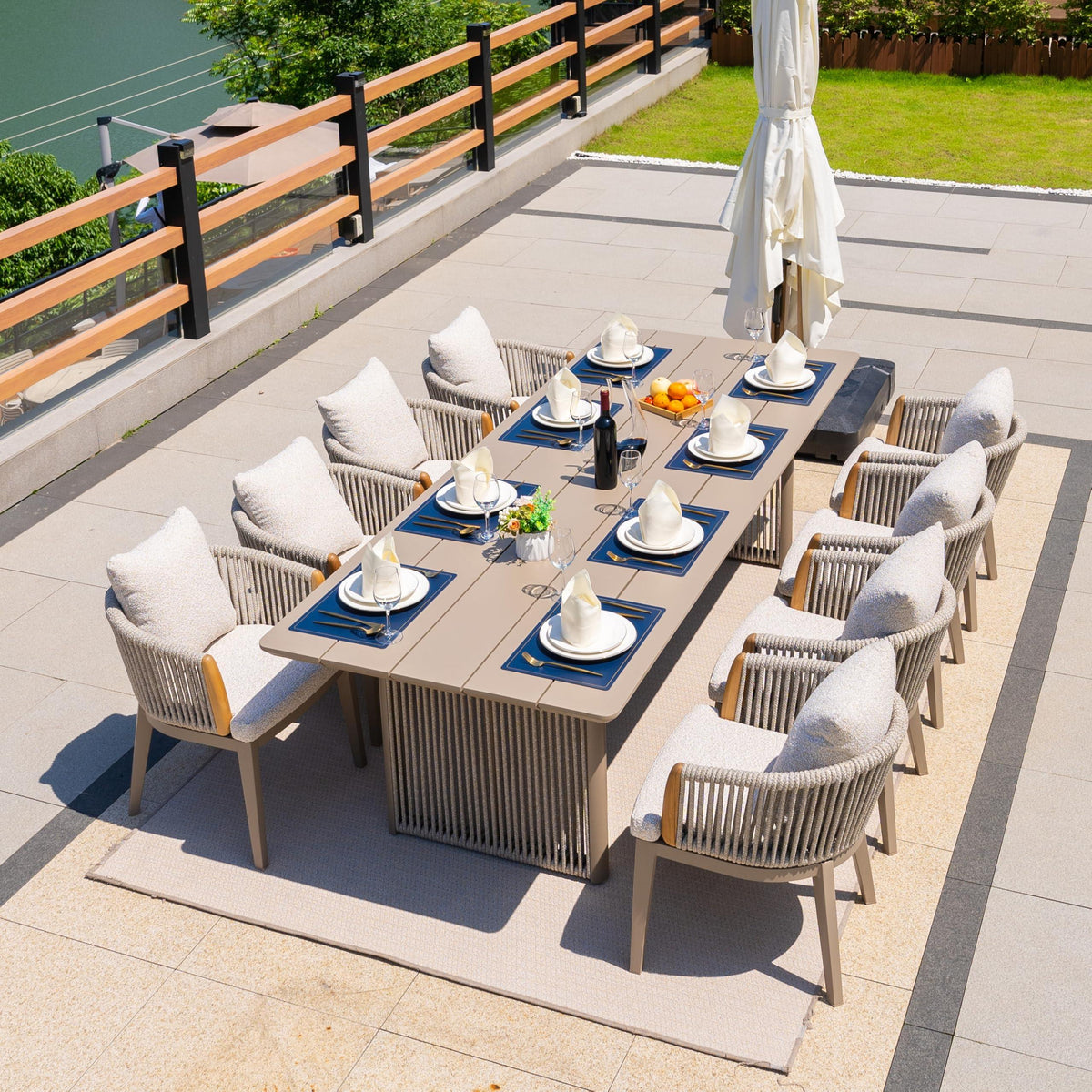 PURPLE LEAF Hailar Outdoor Dining Set for Family, Aluminum Outdoor Patio Table and Chairs Set with Olefin Cushions, Patio Furniture Set for Garden or Deck