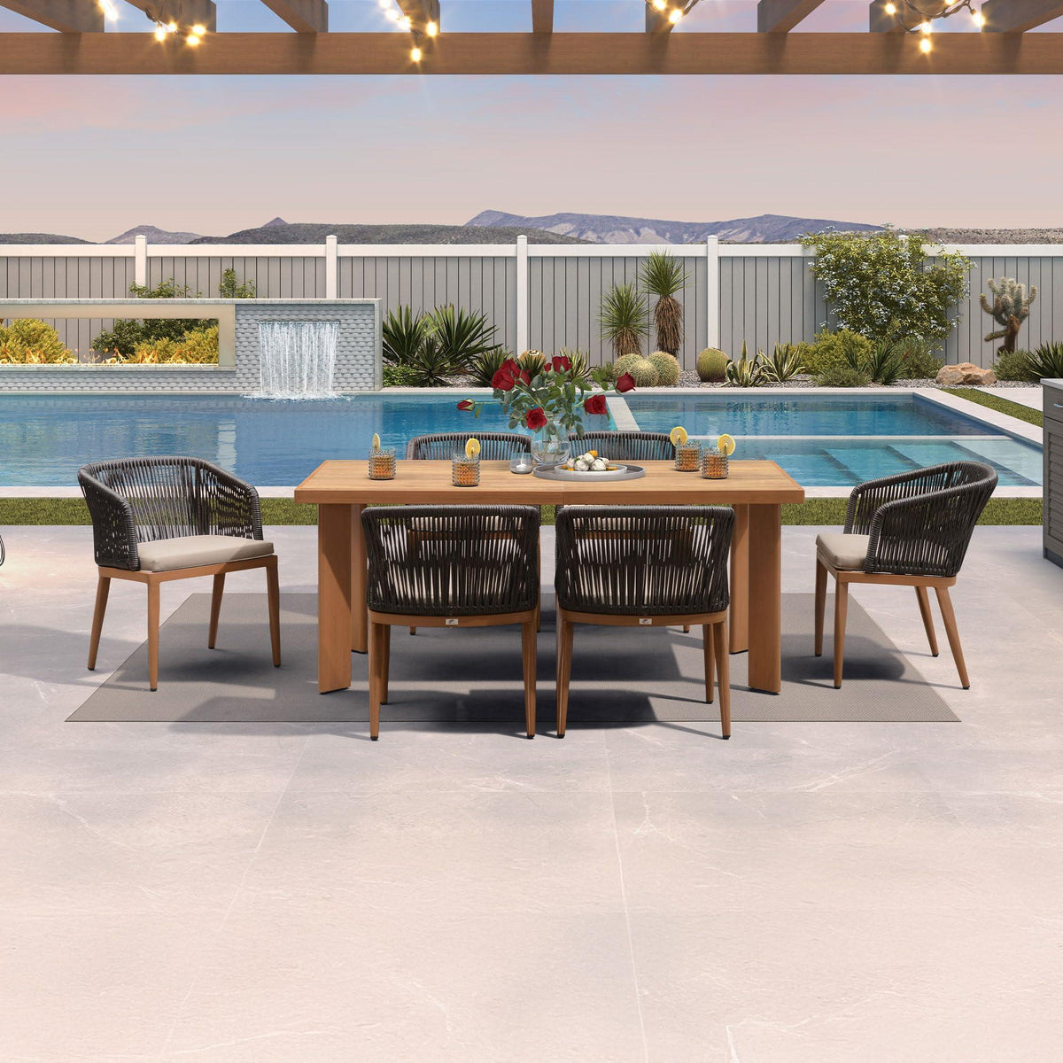 PURPLE LEAF Patio Dining Set with Sunbrella Fabric Cushions and Aluminum Table All-Weather Wicker Patio Table Set for Deck