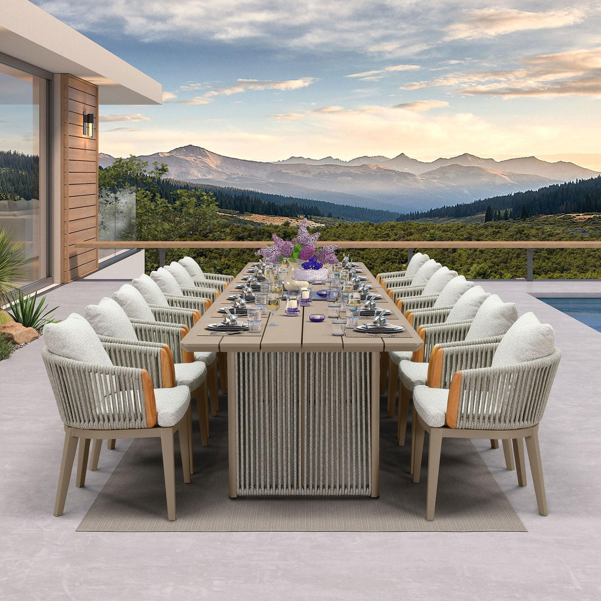 PURPLE LEAF Hailar Outdoor Dining Set for Family, Aluminum Outdoor Patio Table and Chairs Set with Olefin Cushions, Patio Furniture Set for Garden or Deck