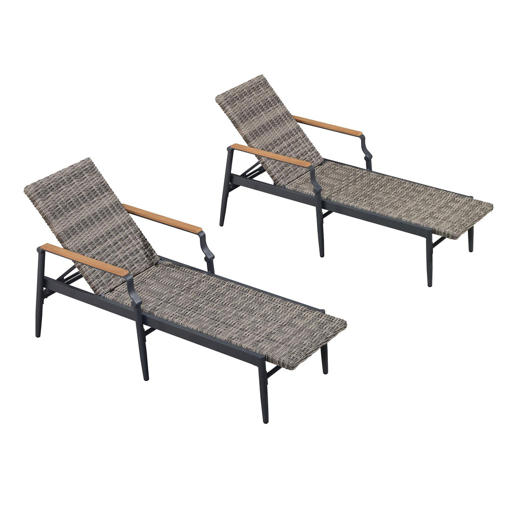 PURPLE LEAF Outdoor Chaise Lounge Chair Set of 2 Patio Pool Lounger Aluminum Chairs with Wooden Armrest Sunbathing Tanning Recliner for Outside Backyard White
