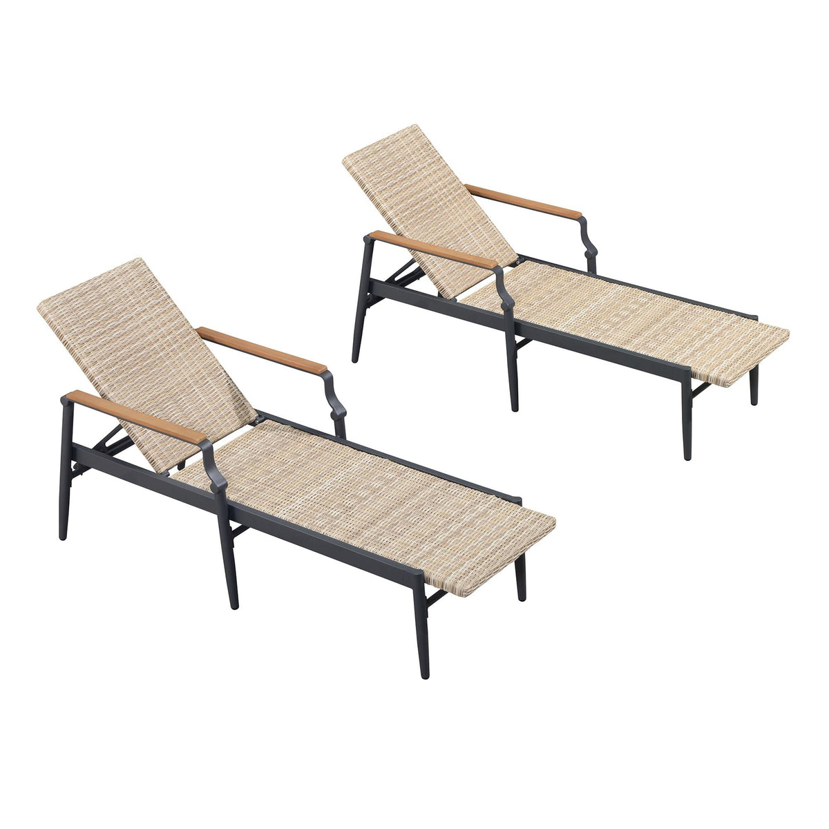 PURPLE LEAF Outdoor Chaise Lounge Chair Set of 2 Patio Pool Lounger Aluminum Chairs with Wooden Armrest Sunbathing Tanning Recliner for Outside Backyard White