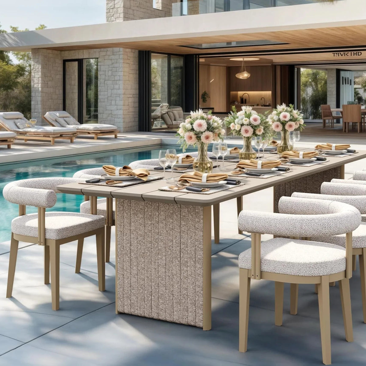 PURPLE LEAF Provence Patio Dining Set Luxury Modern Conversation Set Aluminum Large Rectangle Dining Table and Chairs with Olefin Cushion Outdoor Furniture Set for Garden Porch Deck Backyard