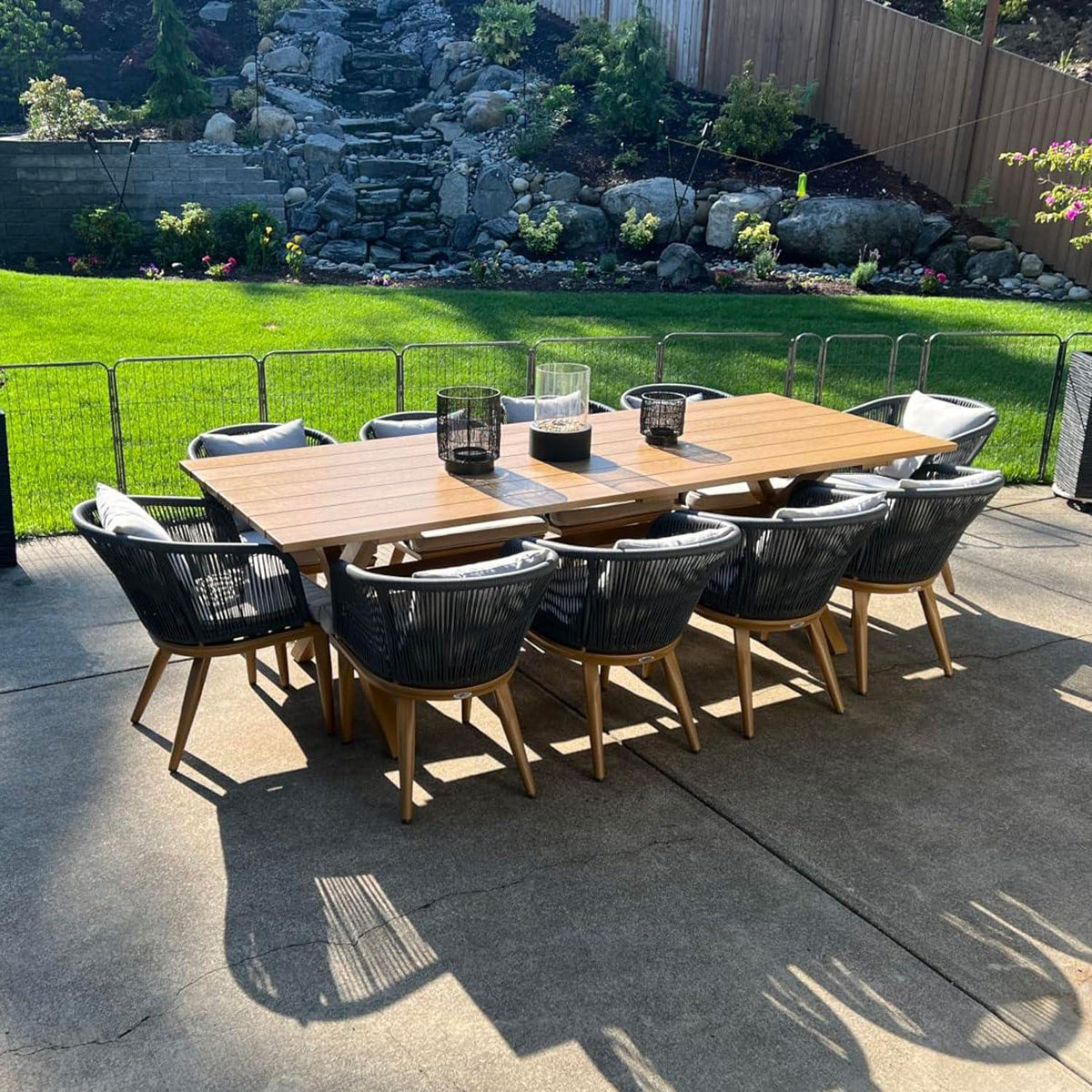 PURPLE LEAF Teak Patio Dining Set with Cushions and Pillow All-Weather Wicker Patio Table Set for Garden, Deck, and Yard