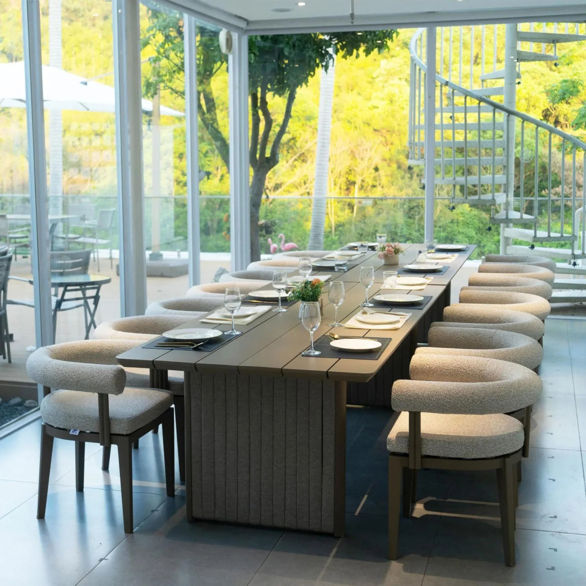 PURPLE LEAF Provence Patio Dining Set Luxury Modern Conversation Set Aluminum Large Rectangle Dining Table and Chairs with Olefin Cushion Outdoor Furniture Set for Garden Porch Deck Backyard